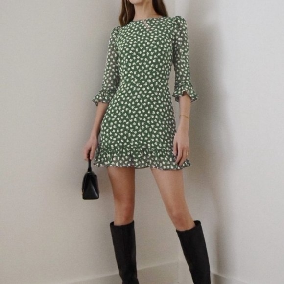 Reformation Doutzen Mini Dress Chive Floral NWT 4 - Picture 2 of 12